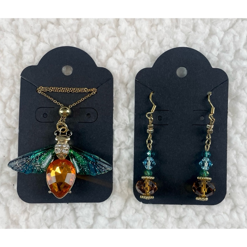 (NWOT) Blue/Green/Orange/Gold Firefly Necklace w/ Matching Drop Earrings - Picture 16 of 16